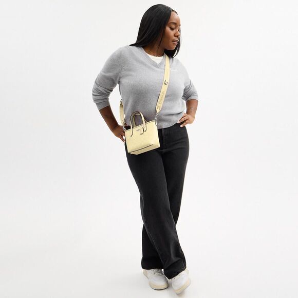 Coach City Mini Tote Bag In Signature Canvas Butter Yellow Crossbody Purse - Picture 13 of 15